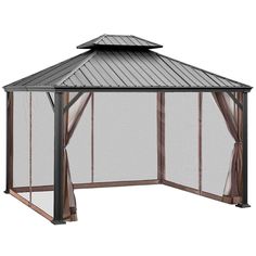 a metal roof gazebo with mosquito netting on top