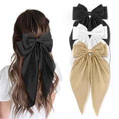 PRICES MAY VARY. 🌈【Delicate Size and Design】The special hair bow is meticulously crafted with attention to detail. The bow measures aproximately 7.8 inches wide and 15 inches tall, and weighs 23g—not too big to be overwhelming, yet large enough to make a statement. The soft tails and eye-catching color complement your hair beautifully and flutter in the wind, adding a whimsical and feminine flair to any look. The bowknot hair clip features a French style with a classic design that transcends se Hair Bows Ribbon, Ribbon Barrettes, Bows Ribbon, Big Hair Bows, Hair Slides, Tail Hair, Hair Accessories Clips, Ribbon Hair Bows, Hair Slide