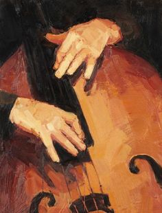 an oil painting of a person playing a violin with their hands on the strings,