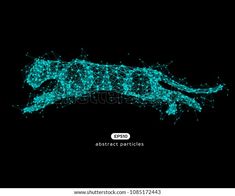 the silhouette of a running tiger consisting of points and lines on a black background with text