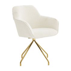 a white chair with gold legs on a white background