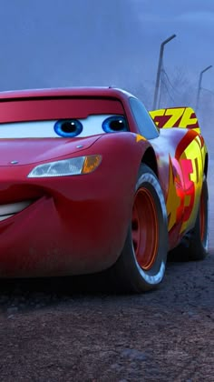 the cars from disney pixars are driving down the road