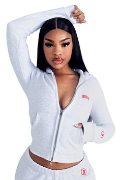 BACKSHOT HOODIE 2.0 (HEATHER GREY/RED) Body By Raven Tracy, Body By Raven, Loc Bob, Raven Tracy, Cute Clothing Stores, Cute Lazy Day Outfits, Lazy Day Outfits, Chill Outfits, Girl Fits