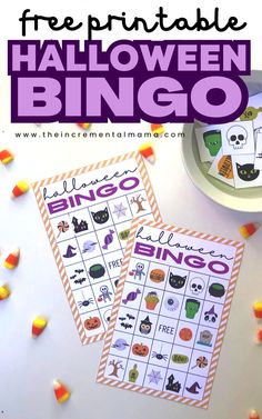 free printable halloween bingo game for kids to play on the table with candy and candies