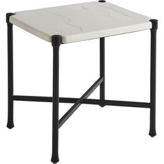 a white marble top side table with black metal legs