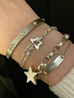 #pandora #silver #stars Pandora Star Bracelet, Pandora Star, Silver Bracelet Stack, Silver Jewlery, Star Bracelet, Jewelry Lookbook, Pandora Bracelet, Star Girl, Silver Stars