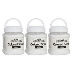 three white colored sand containers with handles