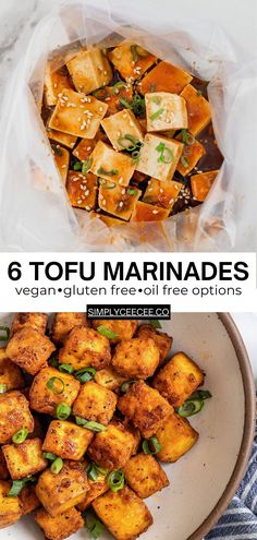 four different pictures with text that says 6 tofu marinades