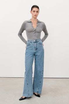 CARSON MID BLUE WIDE LEG JEAN | Dissh Silhouette Fashion, Linen Sleeveless Top, Maxi Pants, Fashion Silhouette, Denim Jean Skirt, White Long Sleeve Dress, White Denim Jeans, Long White Dress, Tshirt Skirt