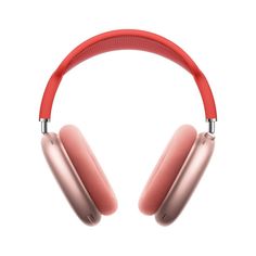 the beats on ear headphones are red and have an orange band around their ears