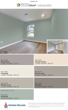 an empty room with wood flooring and paint colors in the same color palettes