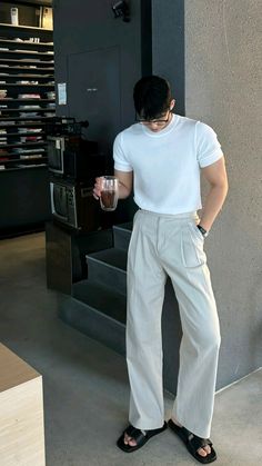 Haircut For Men Korean Style, Short Height Men Outfit Casual, Flowy Shirt Men, Fairytale Outfits Men, Korean Pants Outfit Men, White Men Outfit, Outfit Ideas Men Korean, Korean Boy Outfit, Male Outfits Aesthetic