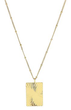 A beaded chain suspends a rectangular pendant bursting with a swirling pattern on this fun necklace plated in 14-karat gold. Style Name:Panacea Starburst Rectangle Pendant Necklace. Style Number: 6239099. Rectangle Pendant Necklace, Rectangle Pendant, Cool Necklaces, Gold Pendant Necklace, Gold Style, Beaded Chain, Gold Plate, Gold Necklace, Fashion Inspo