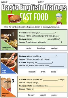 an english worksheet for fast food