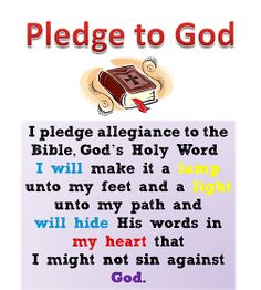 a bible verse with the words i pledge allegiance to god and an image of a book