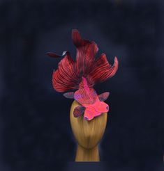 You'll look so soFISHticated in this bold, red fish headpiece that must be SEA to be believed! No need to SCALE back and be KOI, this look will never let you drown. Now there might be plenty of fish in the sea, but there's only one of these dramatic fascinators for sale. Don't be SHELLFISH and treat yourself! A large, dramatic embroidered red goldfish with a long, undulating tail and fins swims above your head! The back of the goldfish is a black material that looks like a black matte leather. I Fish Headpiece, Ocean Costume, Fish Hat, Fish Costume, Red Fascinator, Plenty Of Fish, Hat Base, Feather Fascinators, Fascinator Hat