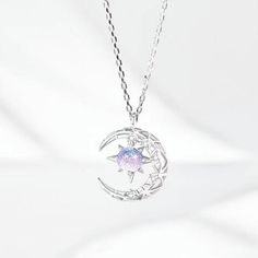 Color: Platinum, Rose Gold Fashion Element: Moon, XINGX Style: Elegant Star And Moon Jewelry, Starry Necklace, Universe Necklace, Moon Universe, Rose Gold Fashion, Fancy Necklace, Stil Elegant, Silver Lights, Star Moon