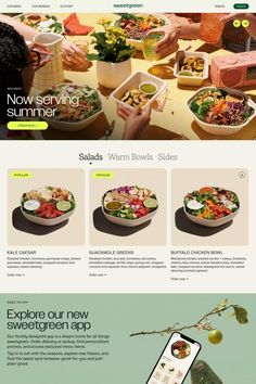 the website is designed to look like it has many different food items on it, including salads and bowls