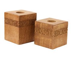 two square wooden boxes sitting next to each other