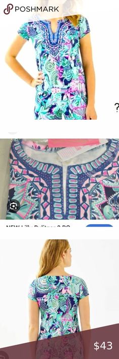 NWT Lilly Pulitzer Top Pink Blue Lookin Sharp Alora Tropical Tribal Size Medium