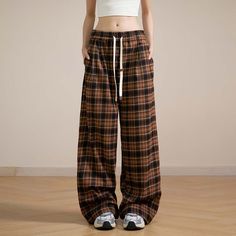 Fall/Winter Retro Hip-Hop Plaid Dance Pants  Material: 100%Cotton  Size: M, L, XL Color: Brown, Gray Waist Type: Mid-High Waist  Season: Spring, Fall, Winter   Occasion: Leisure, Outdoor, Daily, Vacation, Fall Outfits Plaid Baggy Pants, Purple And Black Plaid Pants, Winter Full-length Cotton Bottoms, Winter Cotton Full Length Bottoms, Winter Cotton Full-length Bottoms, Full-length Cotton Bottoms For Winter, Cotton Full-length Bottoms For Winter, Casual Wide Leg Winter Bottoms, Relaxed Fit Trousers For Winter