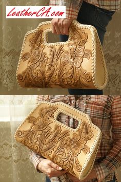 Really cool handmade leather bag by our manufacture. We make and sell hi-end handmade leather belts, bags, wallets. Welcome to our website leatherca.com Leather Tooling Patterns, Tooling Patterns, Leather Handbags Handmade, Leather Ideas