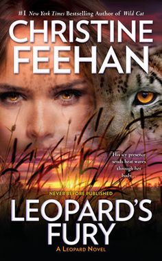 the cover of leopard's fury by christine feehan, featuring an image of a woman and a cheetah