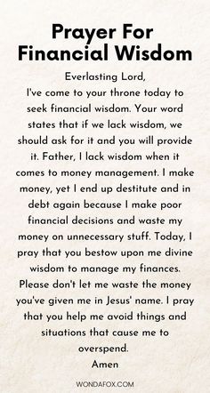 a prayer for financial wisdom written in black ink