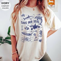 Explore the depths of the ocean with our Tattoo Sea Animal T-Shirt, a tribute to the majestic creatures of the sea. Crafted with comfort and style in mind, this retro-inspired shirt features a stunning design showcasing a variety of sea animals including seals, whales, orcas, turtles, and dolphins. Join the movement to 'Save Our Seas' and raise awareness for marine conservation while making a fashion statement. Dive into the world of sealife and ocean wonders with this unique and environmentally Ocean Tshirt, Retro Ocean, Swag Fits, Salted Granola, Respect The Locals, Save The Ocean, Ocean Shirt, Ocean Gifts, Ocean Girl