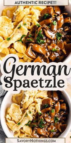 two bowls filled with different types of food and the words german spaaetze above them