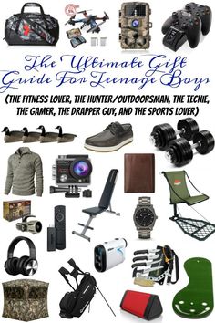 the ultimate gift guide for teenagers and boys - the fitness lover, the hunter, outdoorsman, the techie, the gamekeeper, the proper guy, and the sports toilet