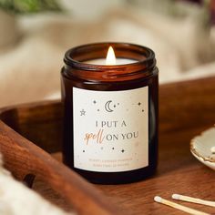 I Put A Spell On You Halloween Decoration Candle - Kindred Fires Halloween Candle Photography, Fall Candle Labels, Spooky Halloween Candles, Candles Halloween, Cute Halloween Treats, Apothecary Style, Candle Halloween, Spooky Candles, Moons And Stars