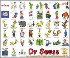 an image of dr seuss characters in cartoon form with words and pictures on them