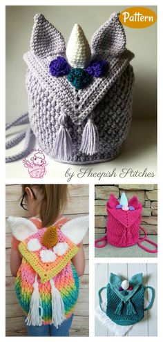 crocheted purses with different patterns and designs