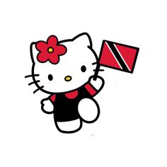 a hello kitty with a flag on it's head and a flower in her hair