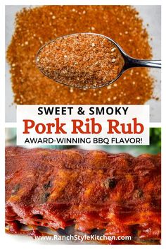 sweet and smoky pork rib rub recipe on a spoon