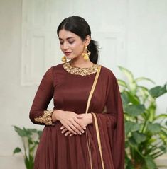 Hand embroidered chanderi Anarkali with dupatta / anarkali suit set / anarkali dupatta USA / chanderi golden dupatta / Indian dresses/ voggish / full sleeve  dress         Looking for a perfect indian dress/anarkali/suit sets that are trendy, unique and easy to carry !! yess, You are at the right place. we carry such versatile pieces of anarkalis and suit sets that really let you stand out in any occassion !!      featuring this beautiful chanderi anarkali dress in brown color with hand embroidered high neck and full sleeves paired with pure Chinnon matching dupatta with lace finish as shown !! A very classy, beautiful look makes your occasion Perfect !! Ready to ship !!  Details :  - color : brown hand embroidered  - Dress : pure chanderi silk anarkali  - Lining : yes , back long zipper Golden Anarkali Suits, Anarkali Style Brown Dupatta For Festive Occasions, Festive Anarkali Brown Dupatta, Festive Brown Anarkali Set With Dupatta, Brown Anarkali Dress, Brown Semi-stitched Anarkali Sets, Brown Anarkali With Resham Embroidery, Brown Anarkali, Dresses Anarkali