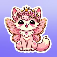 a cute little cat with flowers on her head