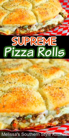 supreme pizza rolls with meat and cheese on top