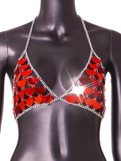 Sexy halter metal sequin heart shaped bra. Size: Bust 35.43” Length 7.48” Bra Art, Metal Bra, Sequin Corset, Crystal Bra, Y2k Women, Rhinestone Bra, High Fashion Outfits, Corset Crop Top, Grown Women