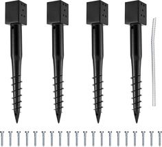 four different types of screws and nails on a white background, all in black