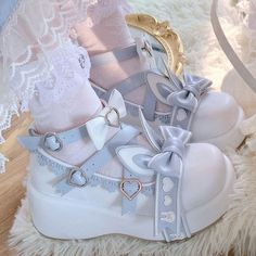 Fabric Material: PuColor: Pink. BlueHeels Height: 5.5cm/2.17" Cute Blue Shoes, Bow High Heels, Pink Platforms, Clueless Outfits, Kawaii Shoes, Kawaii Fashion Outfits, Blue Heels, Rabbit Ears, Shoes Pumps