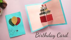 an open birthday card with balloons on it and the words happy birthday card written in black