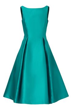 A gorgeous sheen brightens the hue of a mikado party dress styled with princess seams to shape the fitted bodice and crisp box pleats for a flared finish. The elegant bateau neck dips to a V in back for a head-turning exit. 45 1/2" length (size 8) Hidden back-zip closure Bateau neck Sleeveless Side-seam pockets Lined 100% polyester Dry clean Imported A-line Satin Dress With Lined Bodice, Satin A-line Dress With Lined Bodice, Chic A-line Satin Dress With Fitted Bodice, Silk A-line Prom Evening Dress, Formal A-line Sleeveless Dress With Lined Bodice, Evening Sleeveless Dress With Pleated Bodice And Sweetheart Neckline, Fitted A-line Sleeveless Satin Dress, Satin A-line Dress With Box Pleat, Fitted Satin A-line Sleeveless Dress