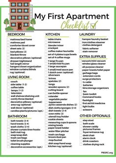 the first apartment checklist is shown in green and white, with words above it