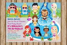 this is an image of a birthday party with princesses and mermaids on it