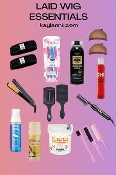 9 Wig Essentials That Will Lay Your Wig Every Time Hair Products For Wigs, What You Need For Lace Front Wigs, Wig Styling Tools, Wig Products List, Wig Install Tools, Products For Wig Install, Wig Accessories Products, Beauty Supply Products, Wig Install Supplies