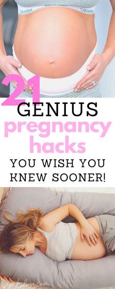 a pregnant woman with her stomach exposed and the words genius pregnancy hacks you wish you knew