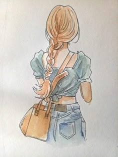 a drawing of a woman holding a purse