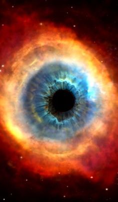 an eyeball is shown in the sky with stars and space dusts around it